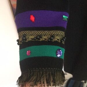 Carol Little vintage acrylic wool black dress S/M embellishments shoulde…